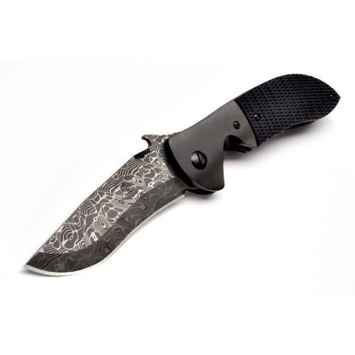 Commander - Black Checkered with Damascus Blade